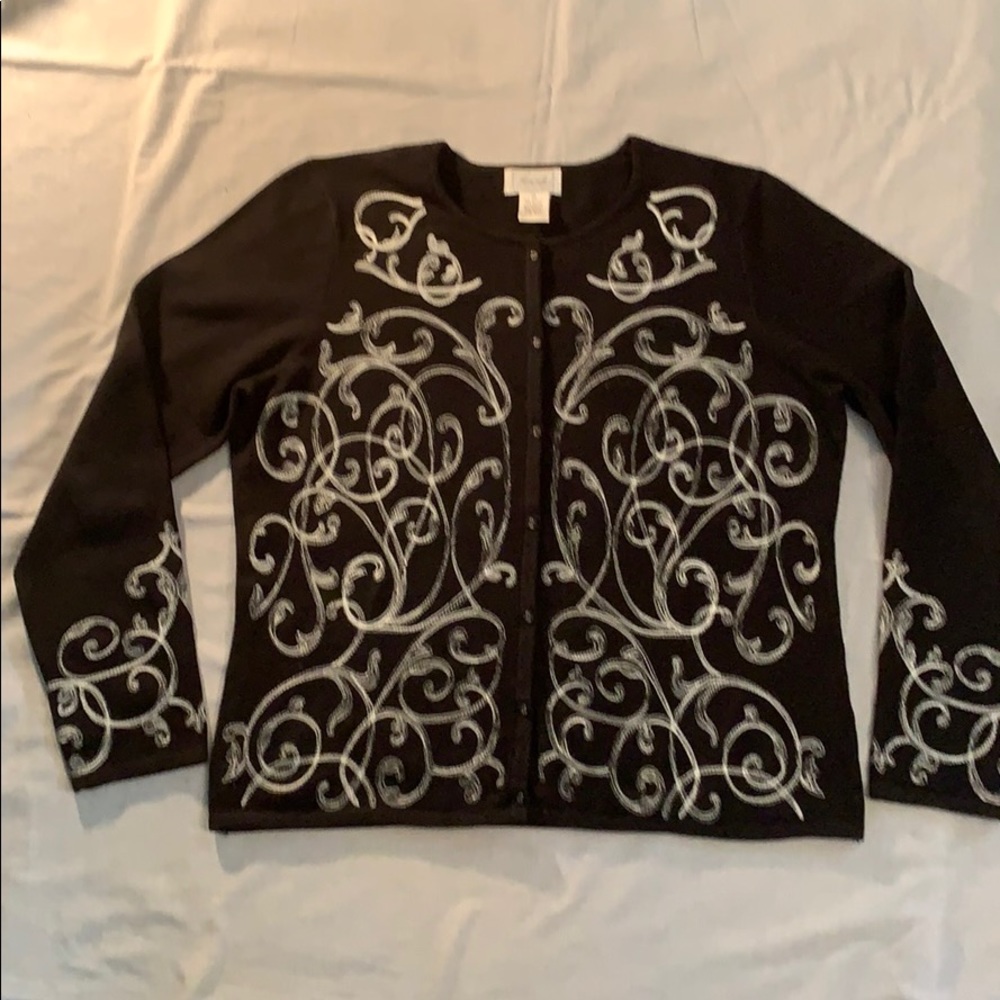 Foxcroft Embroidered Button Down Sweater